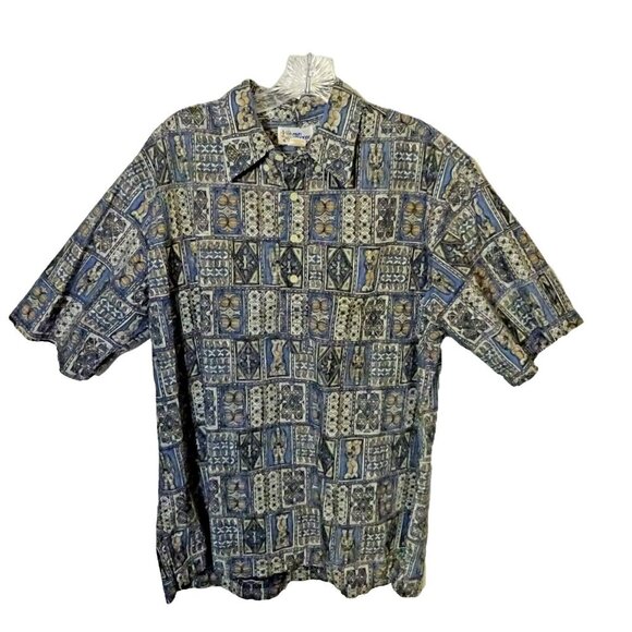 Reyn Spooner Pre-loved XL Men's Short Sleeve Pullover Collared Aloha Tiki - Picture 1 of 6